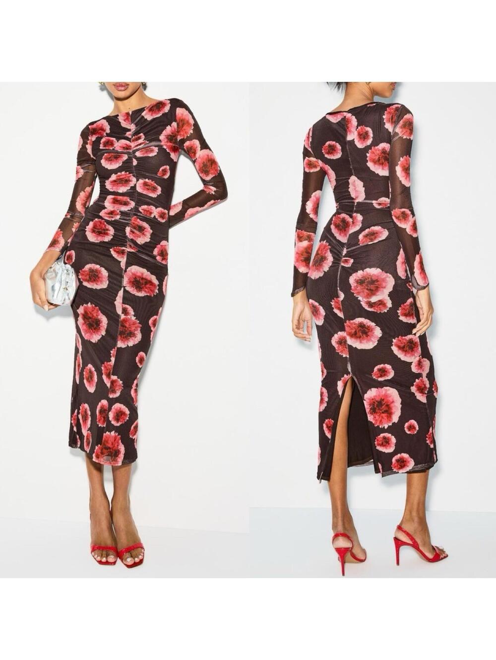 Suboo Frida Ruched Front Midi Dress w/ Floral Print  - MED
